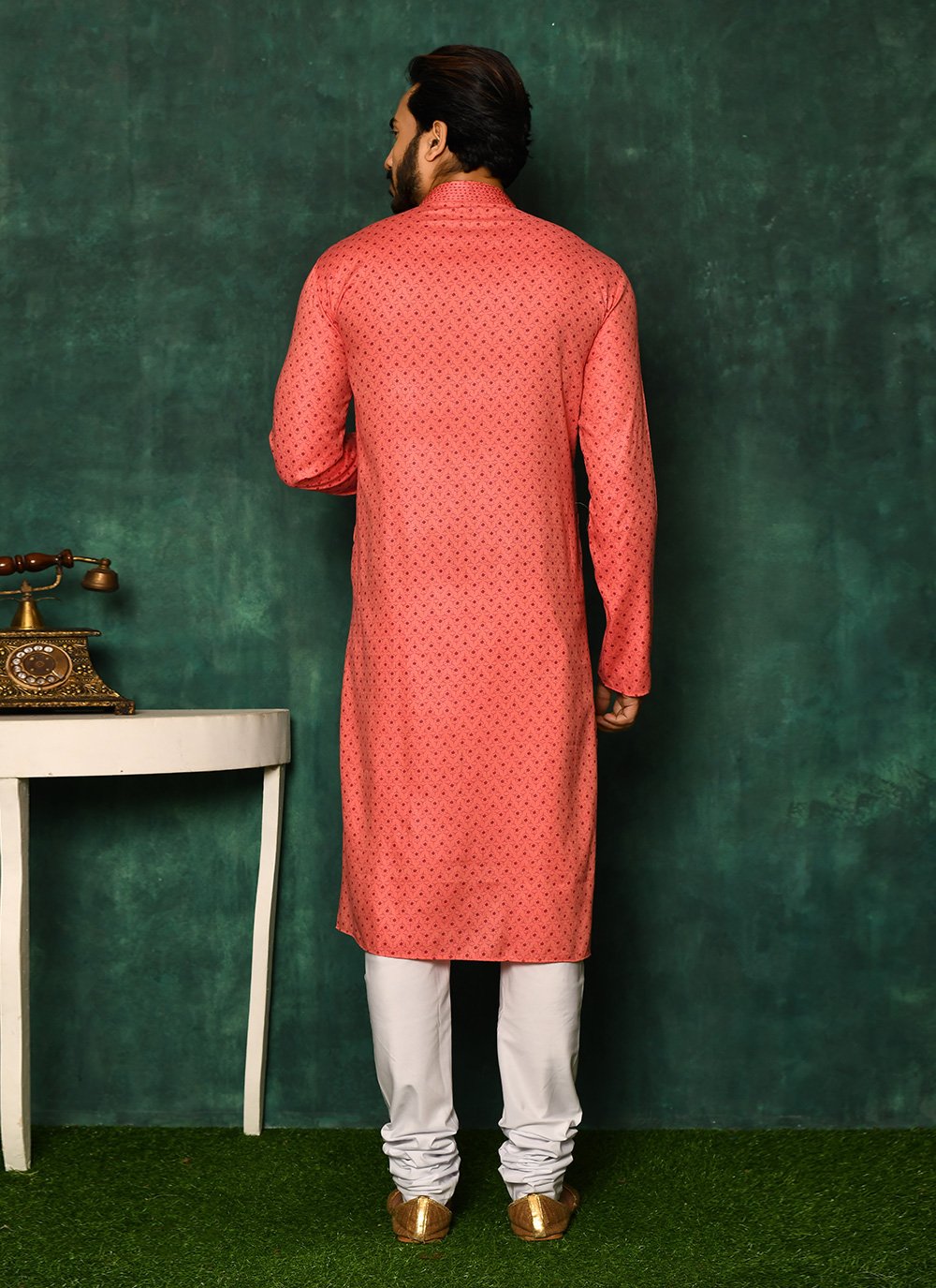 Kurta Pyjama Cotton Pink Print Mens