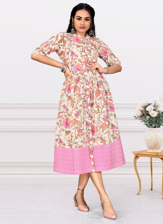 Casual Kurti Cotton Pink Print Kurtis