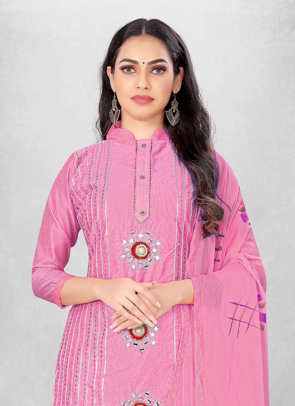 Churidar Suit Cotton Pink Hand Work Salwar Kameez