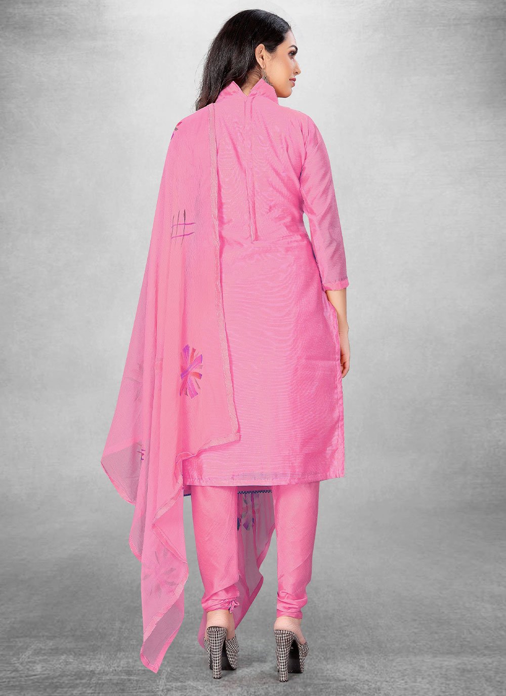 Churidar Suit Cotton Pink Hand Work Salwar Kameez