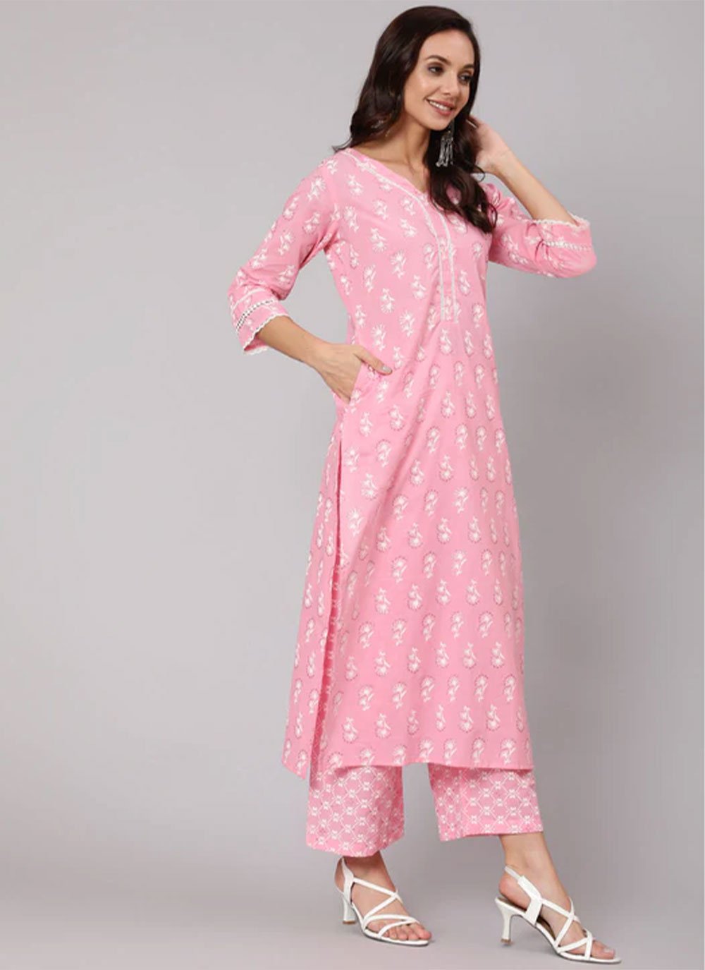 Palazzo Salwar Suit Cotton Pink Print Salwar Kameez