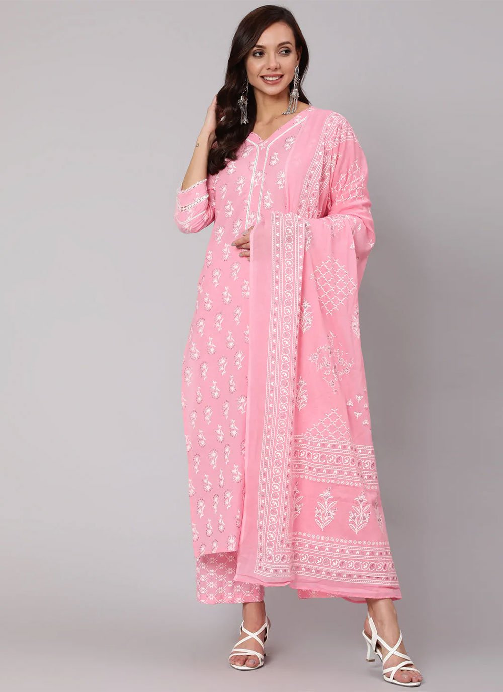 Palazzo Salwar Suit Cotton Pink Print Salwar Kameez