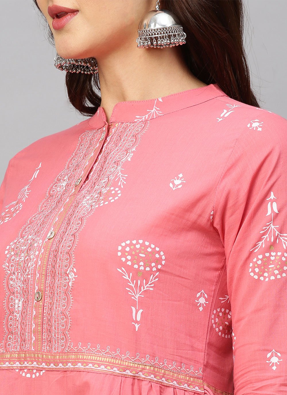 Party Wear Kurti Cotton Pink Print Kurtis