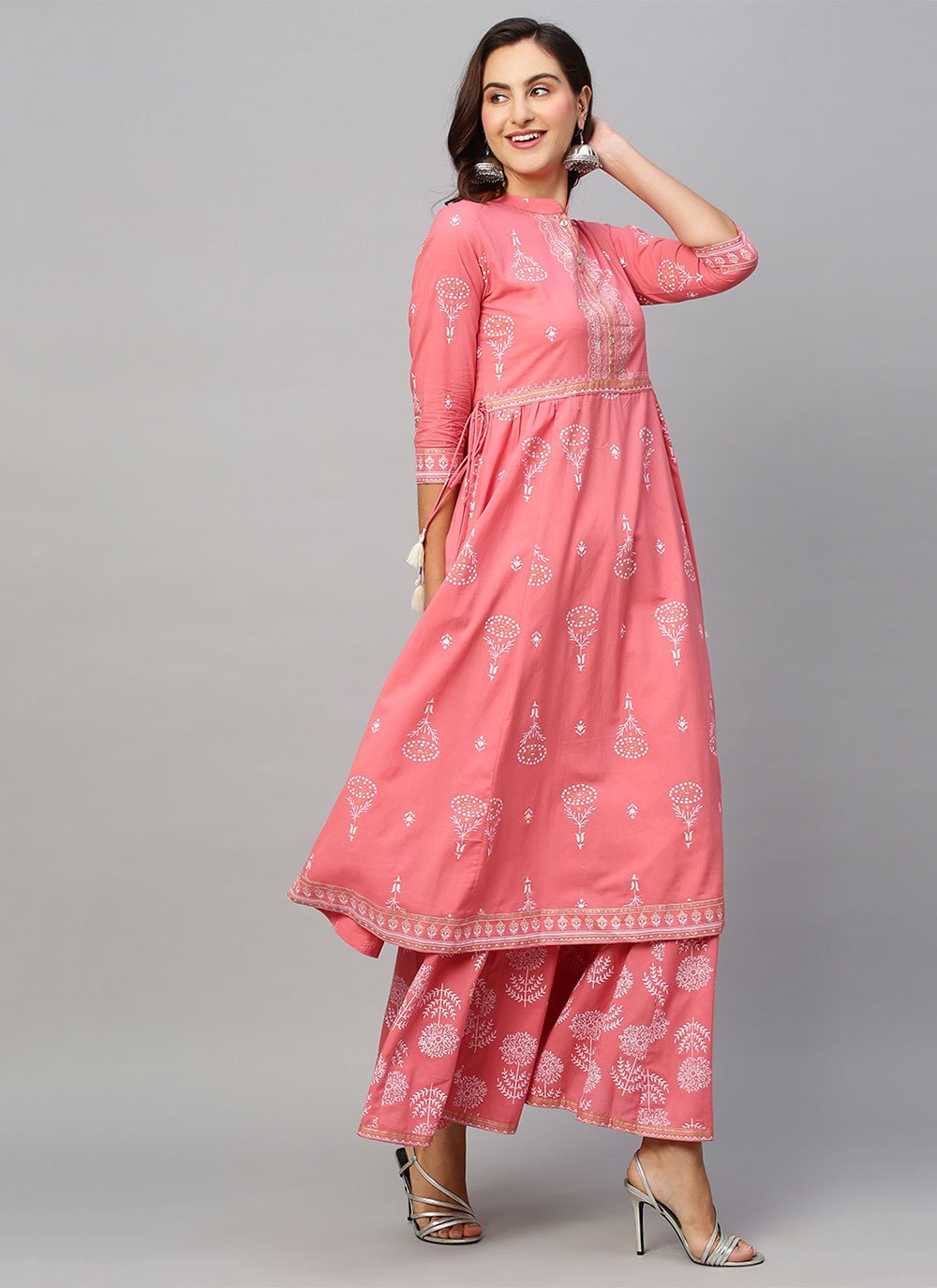 Party Wear Kurti Cotton Pink Print Kurtis