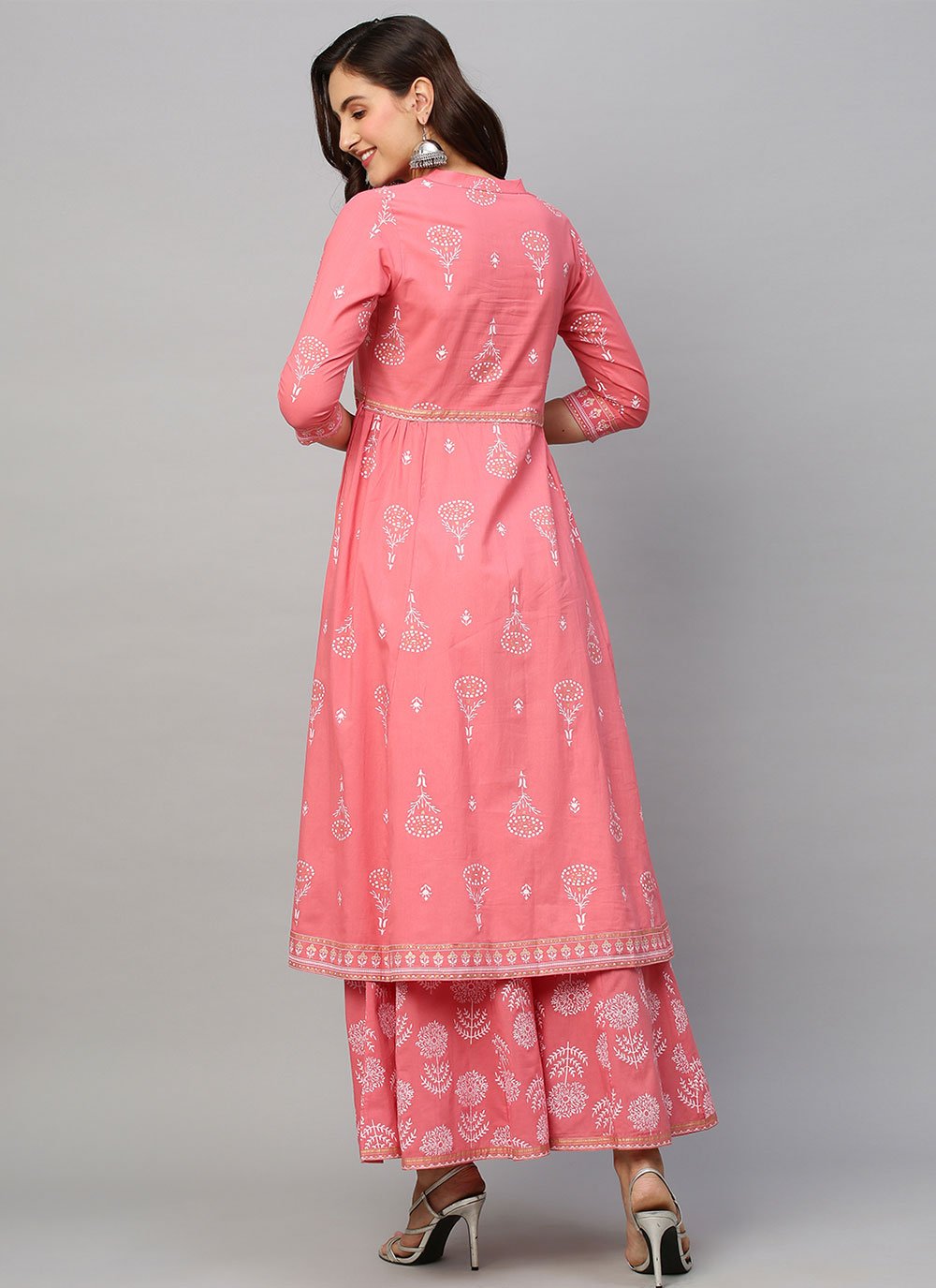 Party Wear Kurti Cotton Pink Print Kurtis