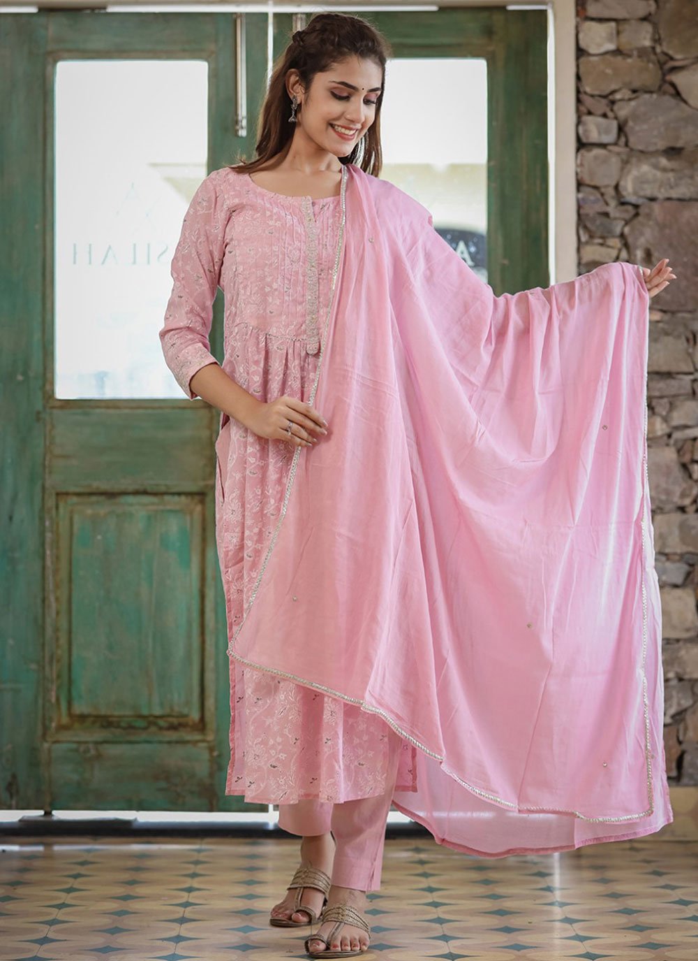 Salwar Suit Cotton Pink Print Salwar Kameez