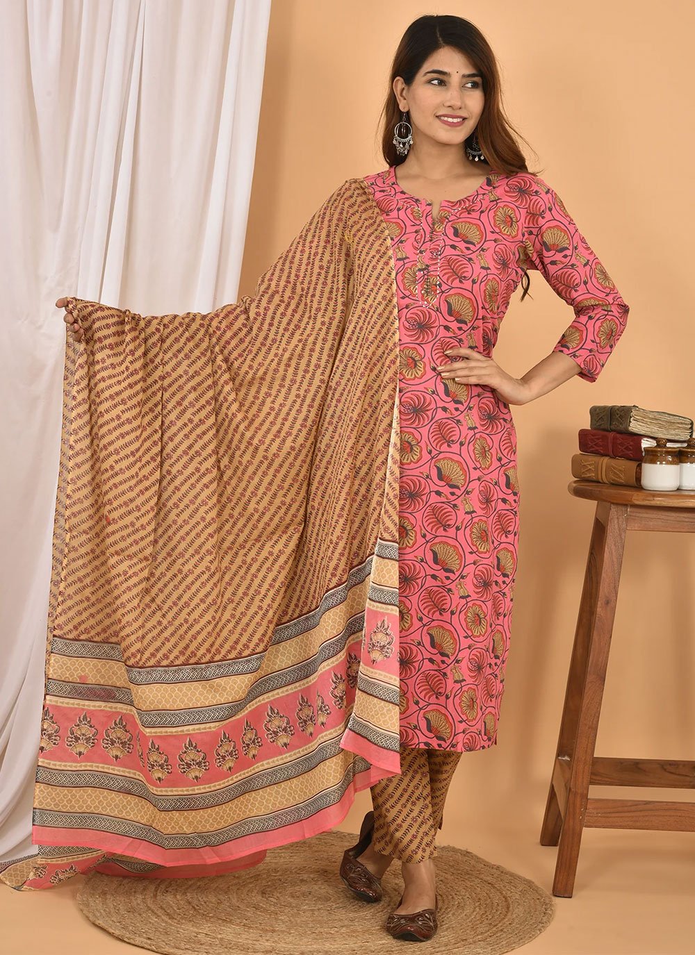 Salwar Suit Cotton Pink Print Salwar Kameez