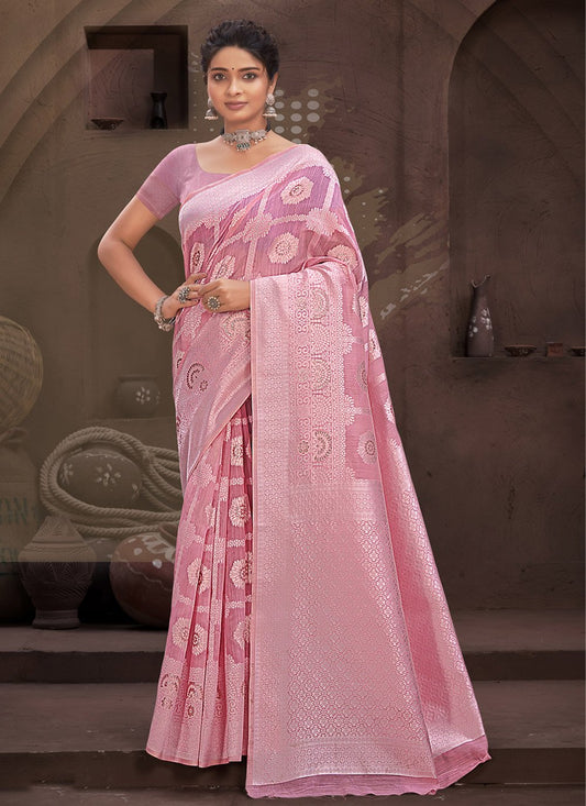 Trendy Saree Cotton Pink Fancy Work Saree