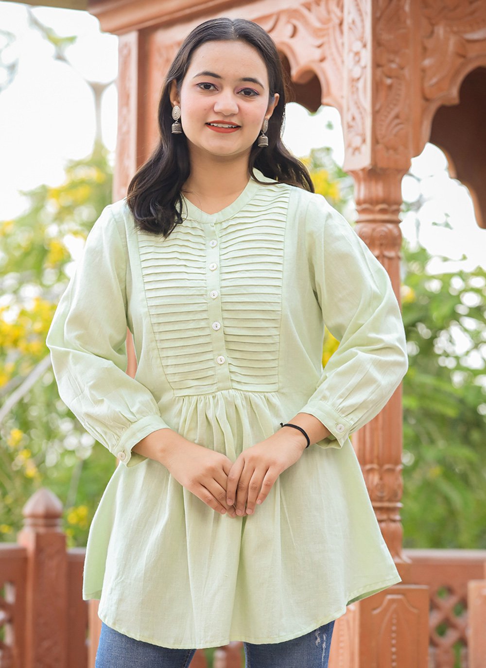 Casual Kurti Cotton Sea Green Buttons Kurtis