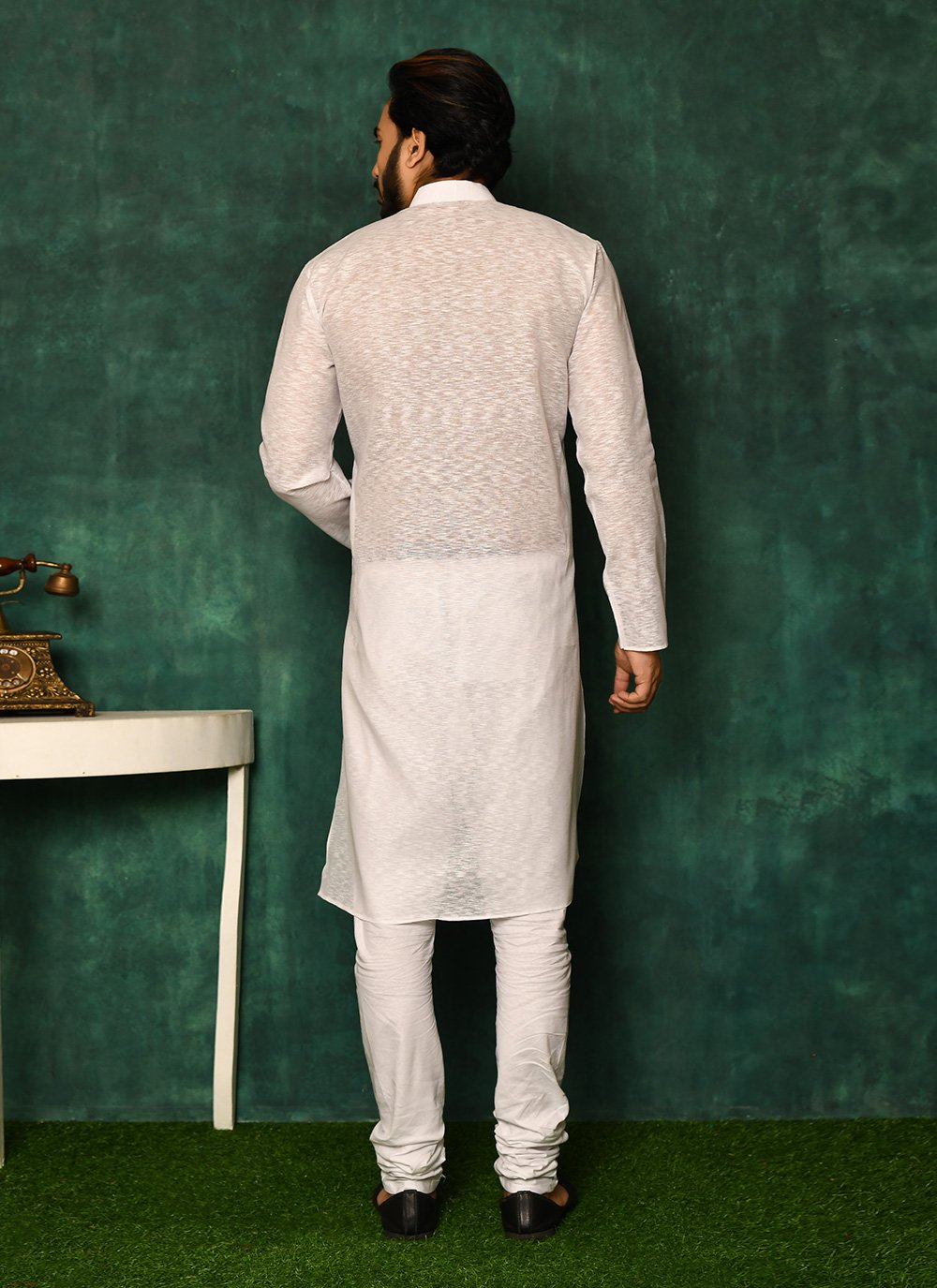 Kurta Pyjama Cotton Off White Plain Mens