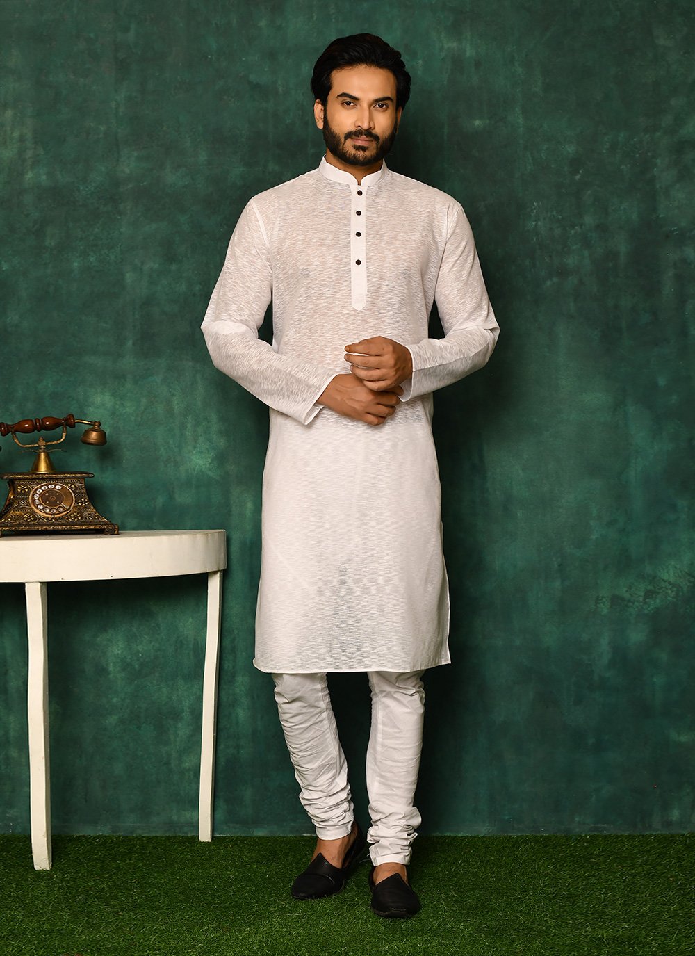 Kurta Pyjama Cotton Off White Plain Mens