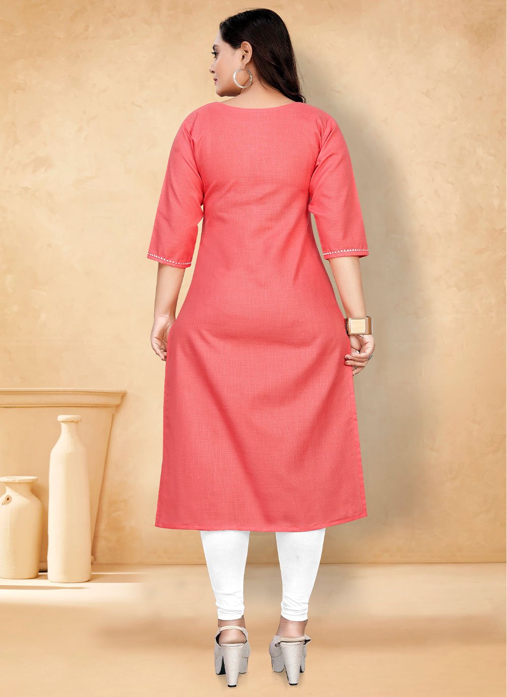 Designer Kurti Cotton Pink Plain Kurtis