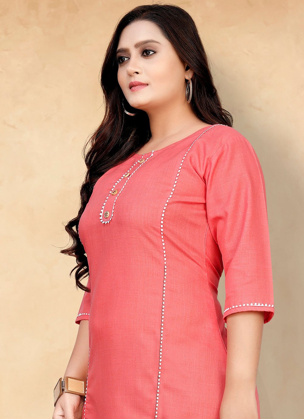 Designer Kurti Cotton Pink Plain Kurtis