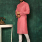 Kurta Pyjama Cotton Pink Plain Mens