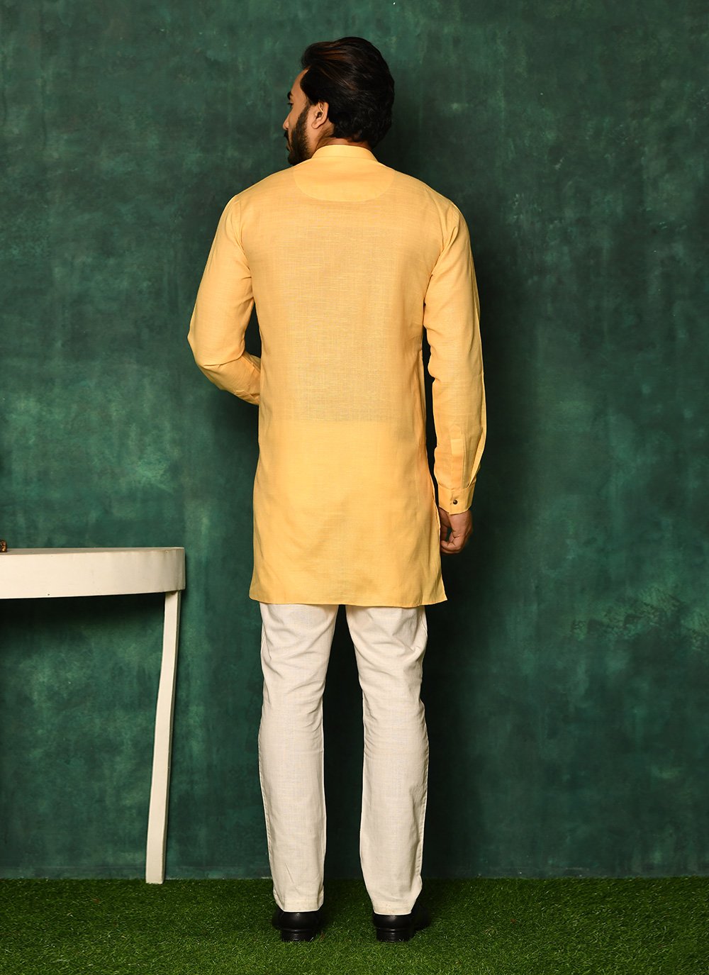 Short Kurta Cotton Peach Plain Mens