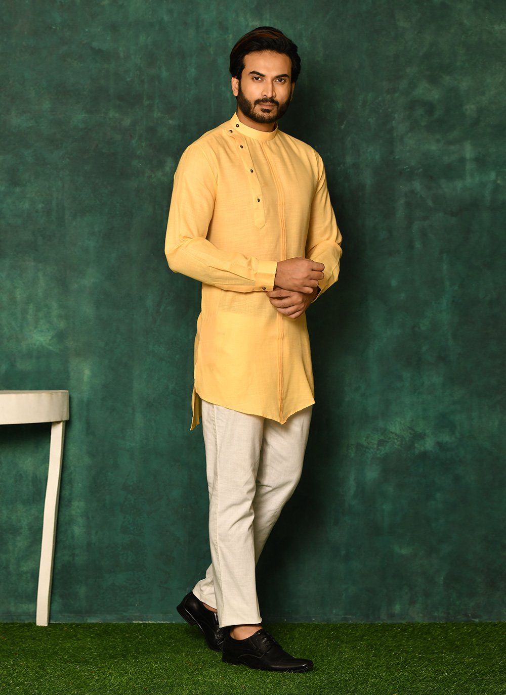 Short Kurta Cotton Peach Plain Mens