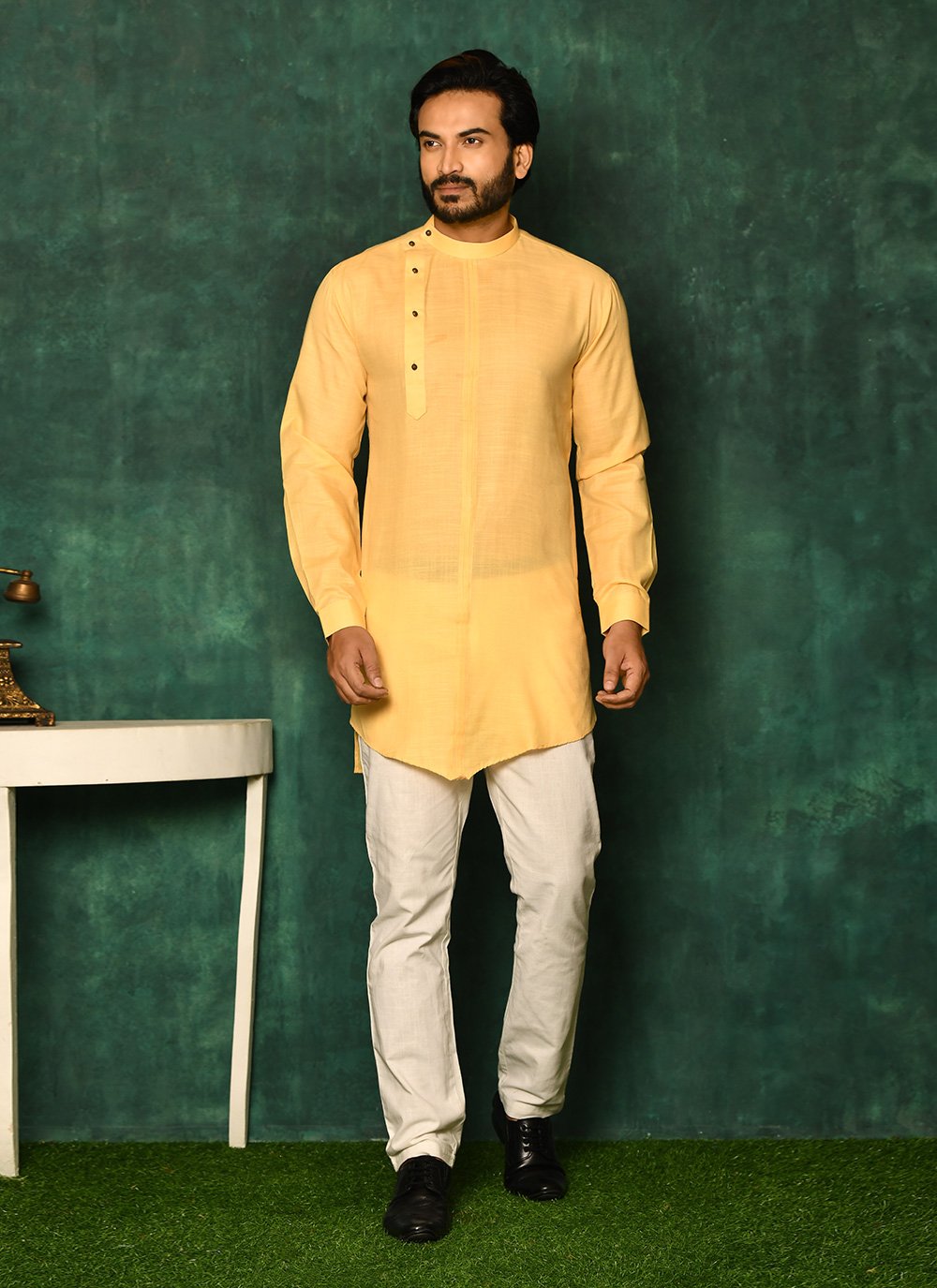 Short Kurta Cotton Peach Plain Mens