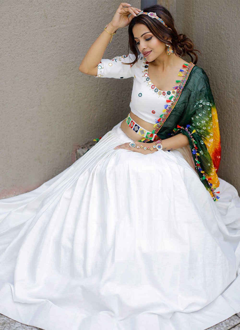 A Line Lehenga Cotton White Plain Lehenga Choli