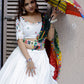 A Line Lehenga Cotton White Plain Lehenga Choli