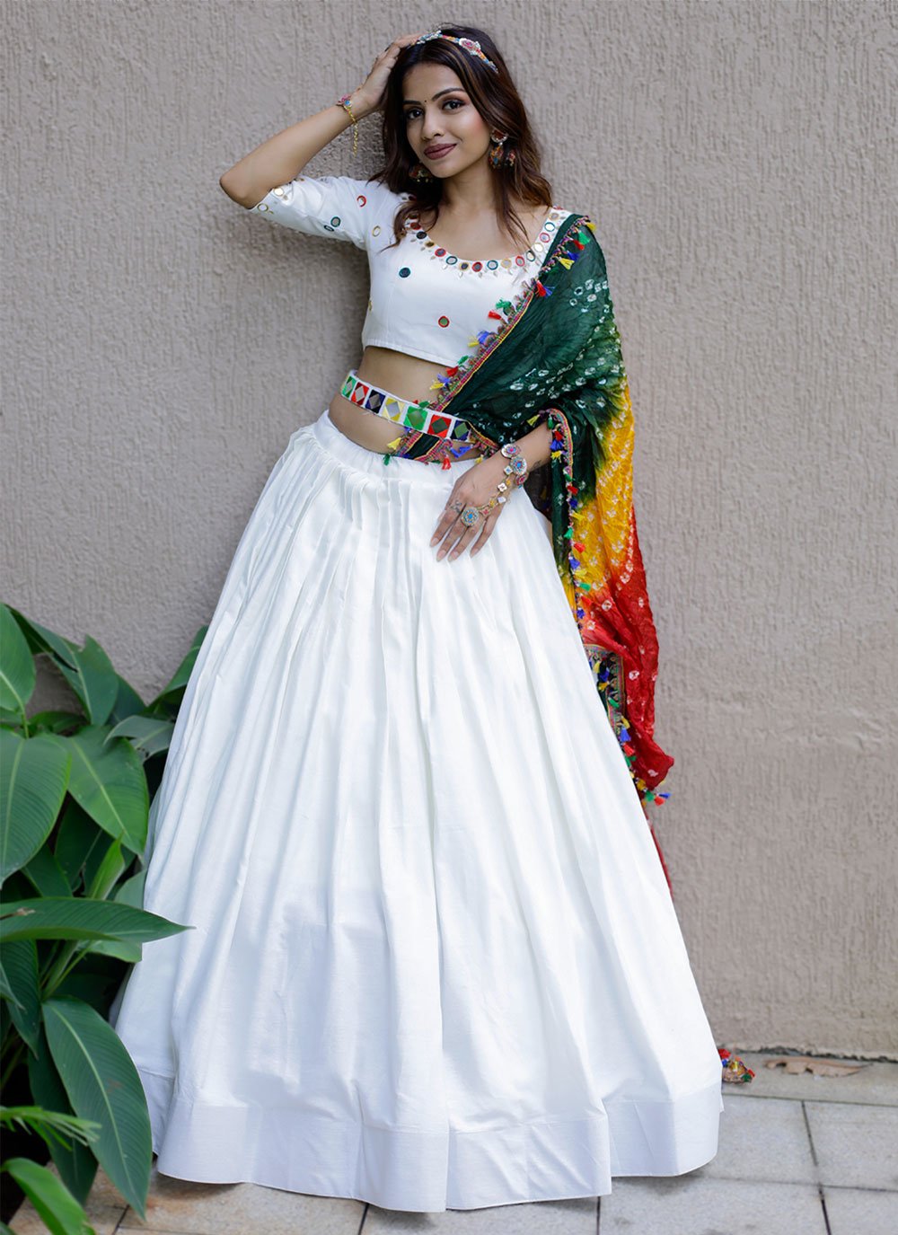 A Line Lehenga Cotton White Plain Lehenga Choli