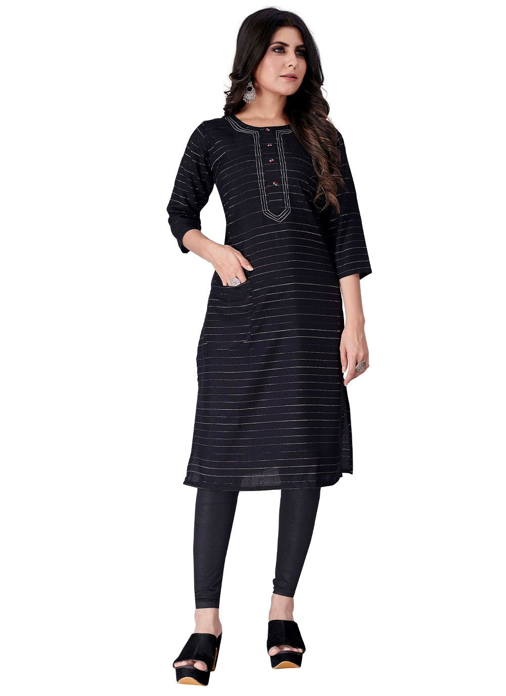 Designer Kurti Cotton Black Print Kurtis