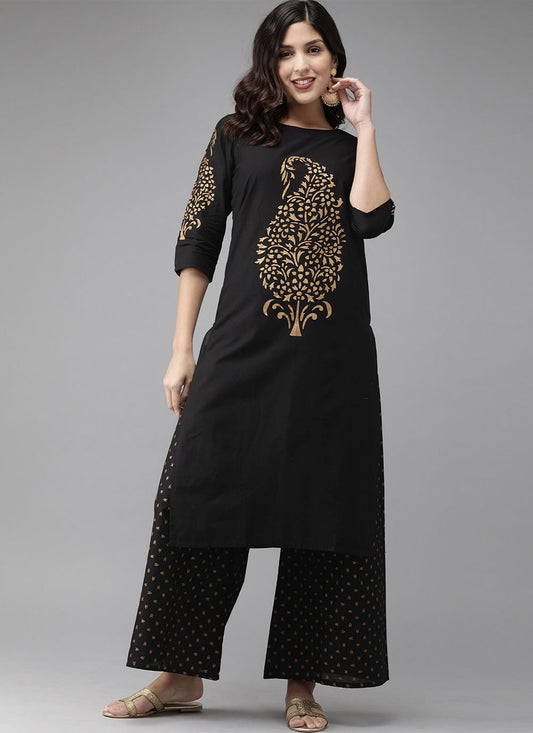 Designer Kurti Cotton Black Print Kurtis