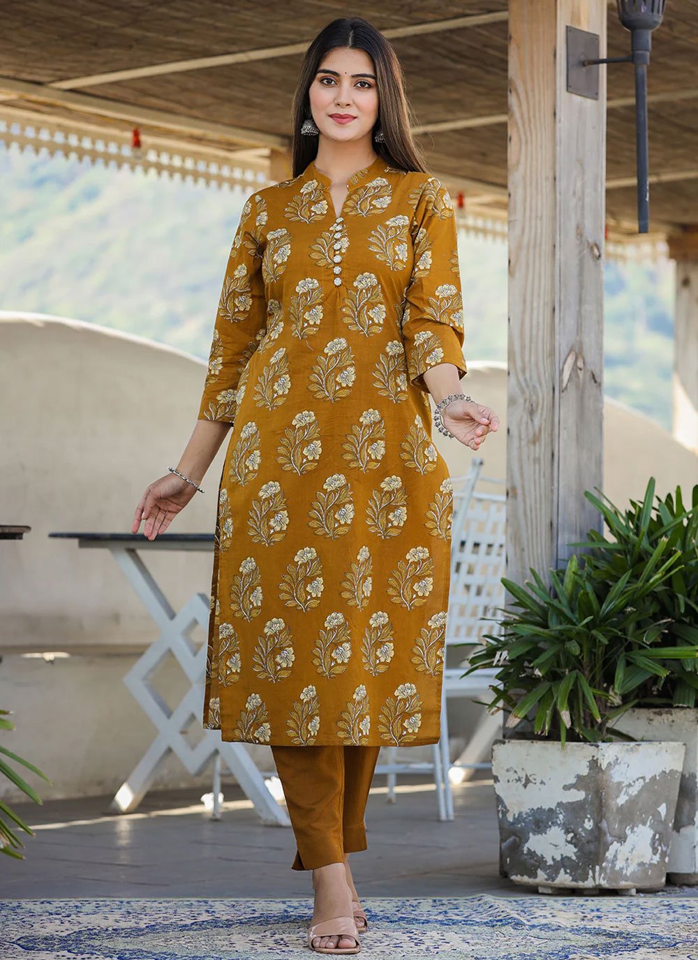 Casual Kurti Cotton Brown Print Kurtis