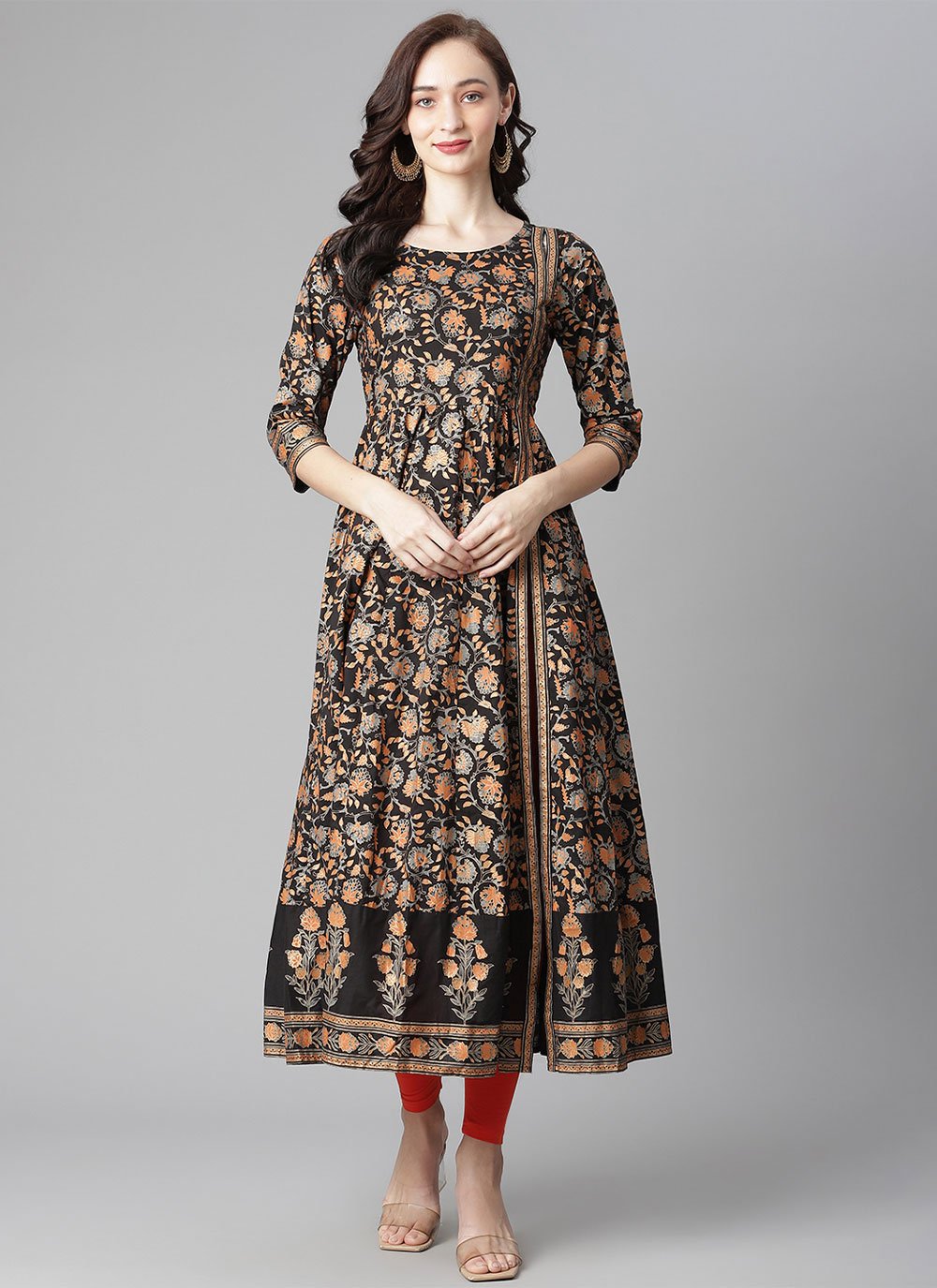 Casual Kurti Cotton Black Print Kurtis