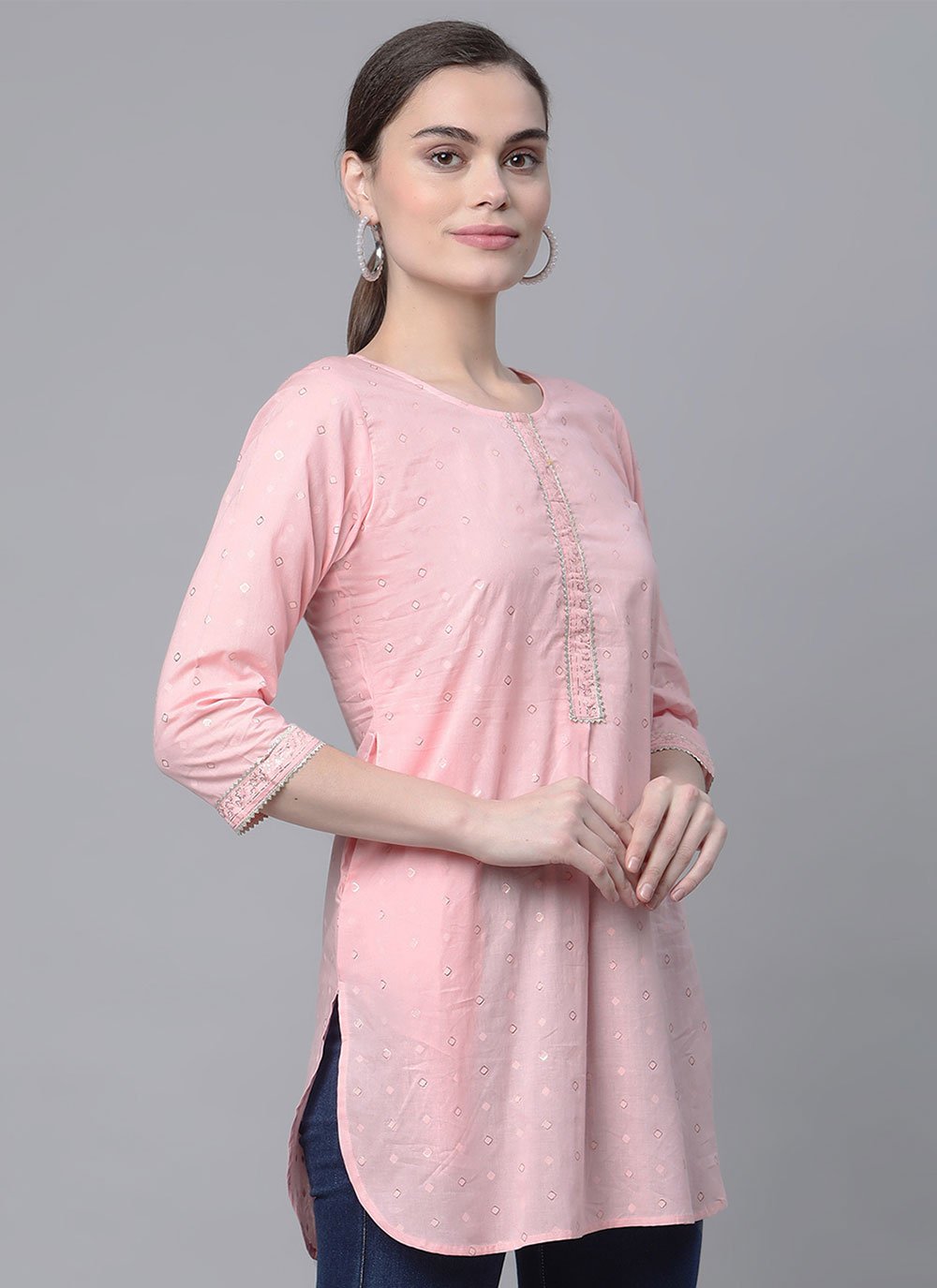 Casual Kurti Cotton Pink Print Kurtis