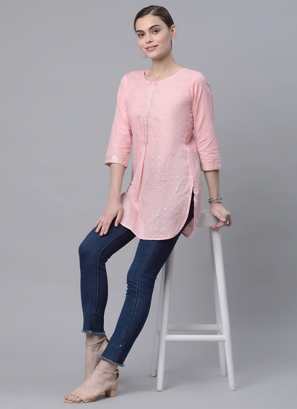 Casual Kurti Cotton Pink Print Kurtis