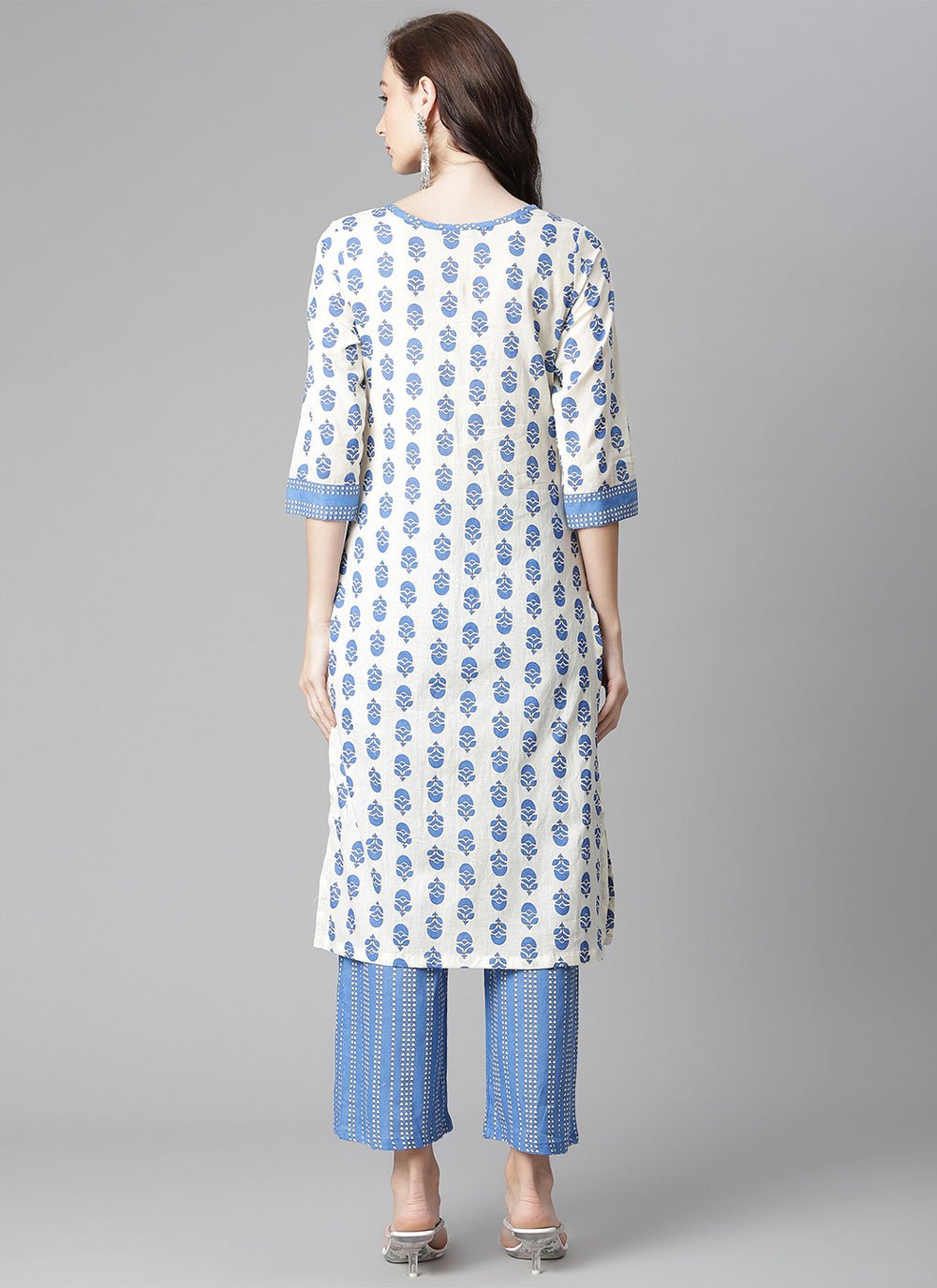 Casual Kurti Cotton Blue White Print Kurtis