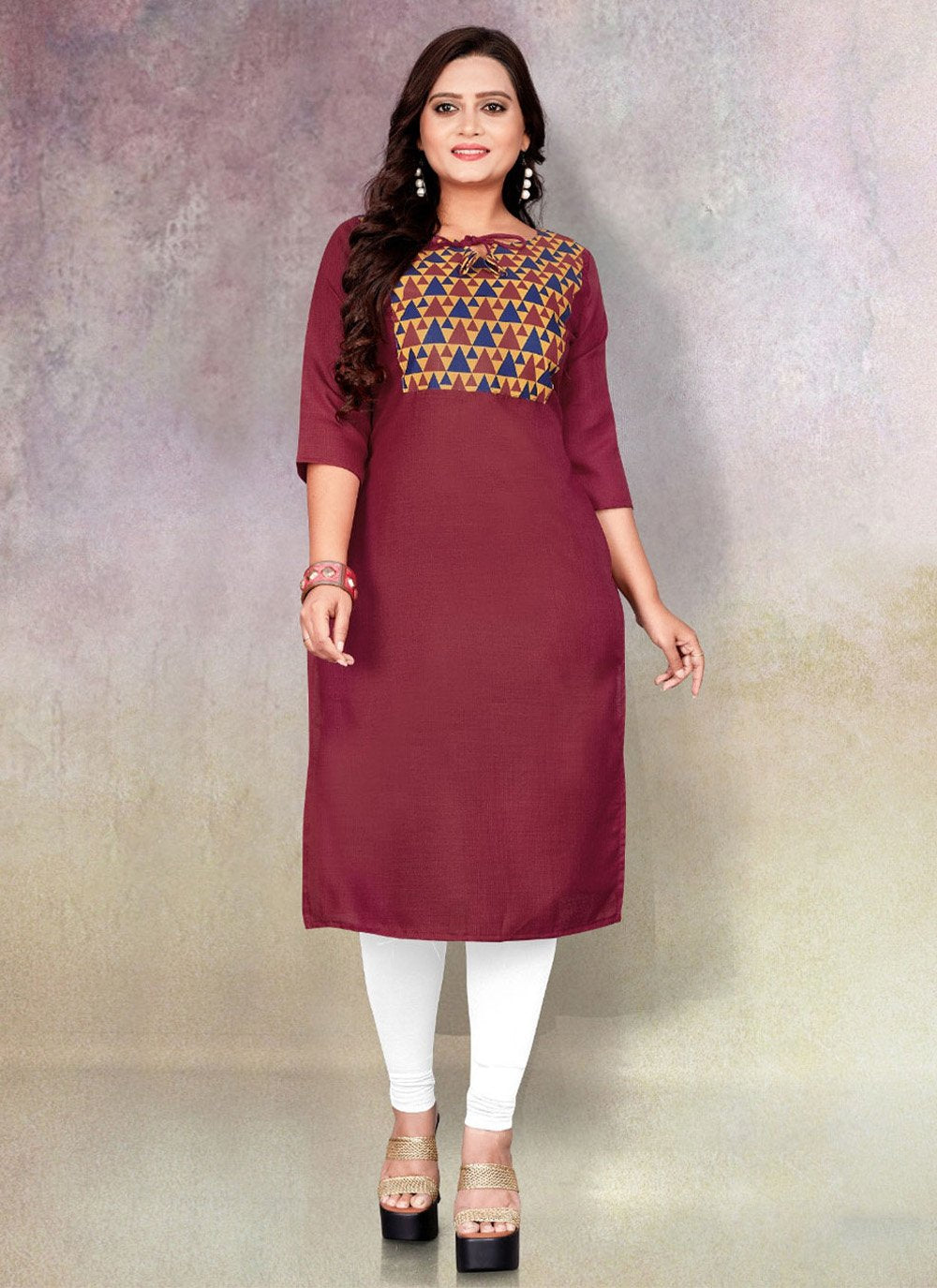 Designer Kurti Cotton Maroon Print Kurtis