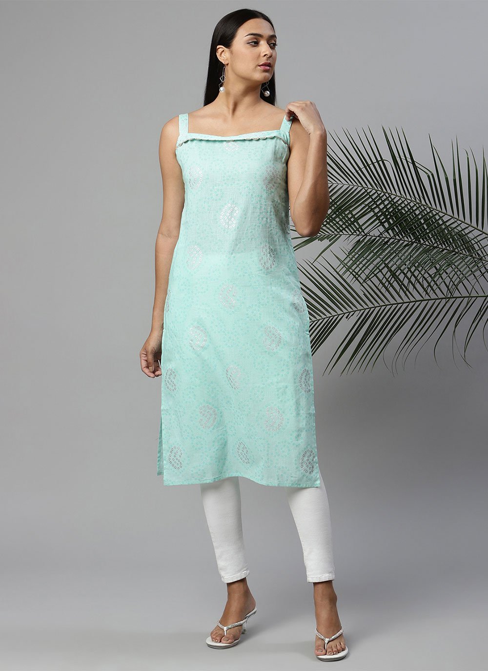 Designer Kurti Cotton Aqua Blue Print Kurtis