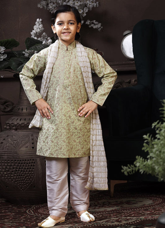 Kurta Pyjama Cotton Green Print Kids