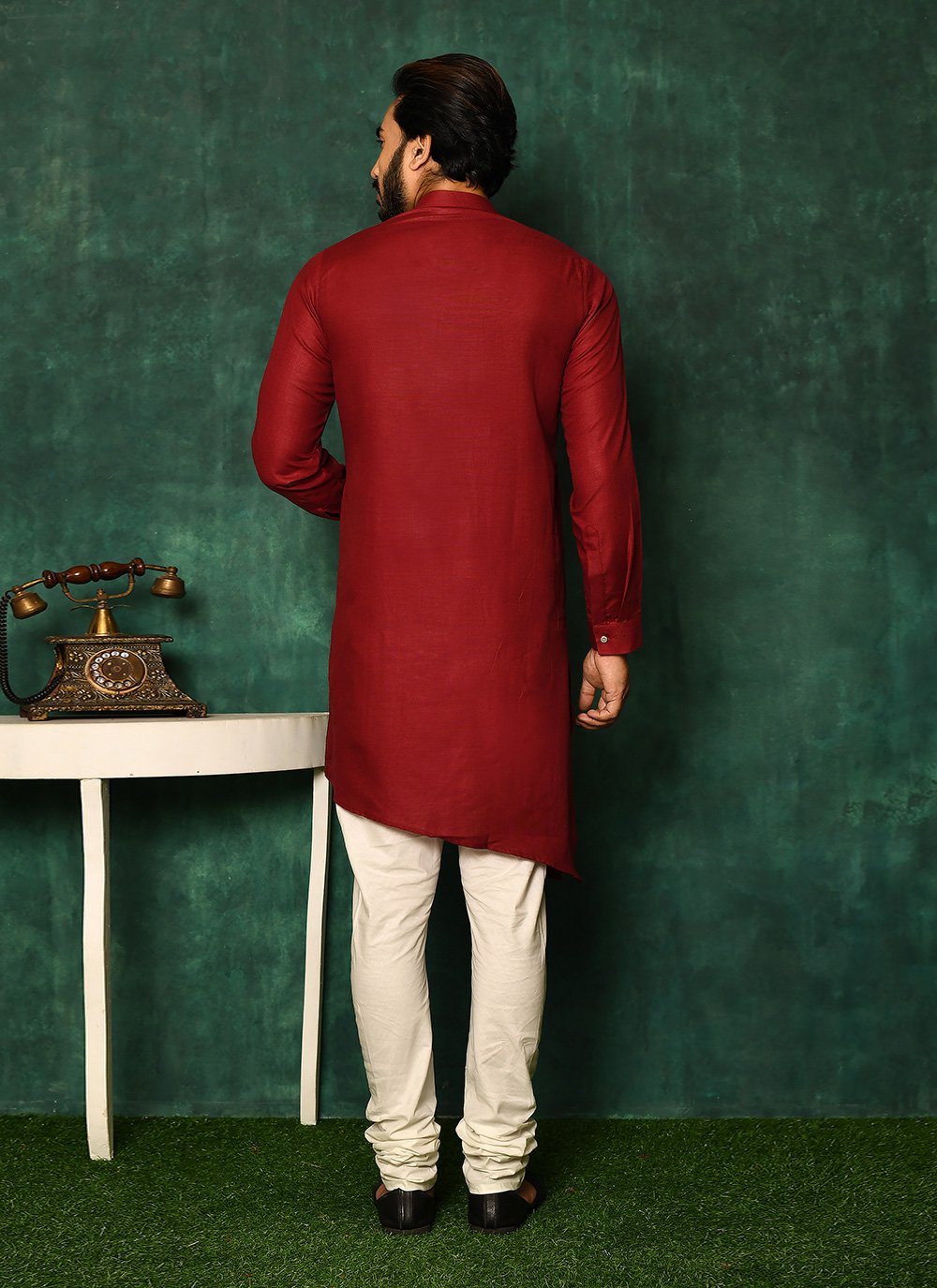 Kurta Pyjama Cotton Maroon Print Mens