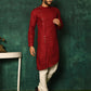 Kurta Pyjama Cotton Maroon Print Mens