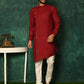 Kurta Pyjama Cotton Maroon Print Mens