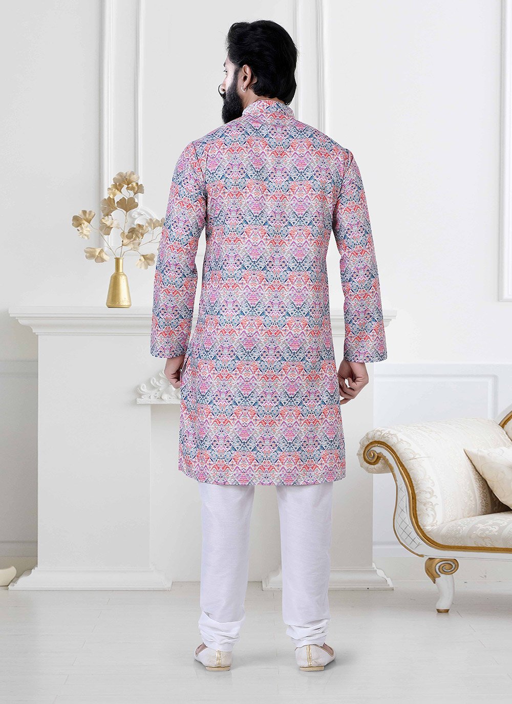 Kurta Pyjama Cotton Multi Colour Print Mens