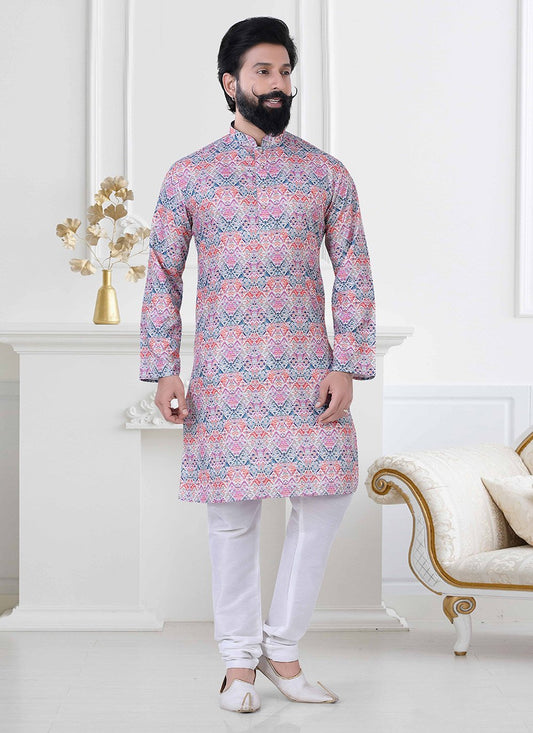 Kurta Pyjama Cotton Multi Colour Print Mens