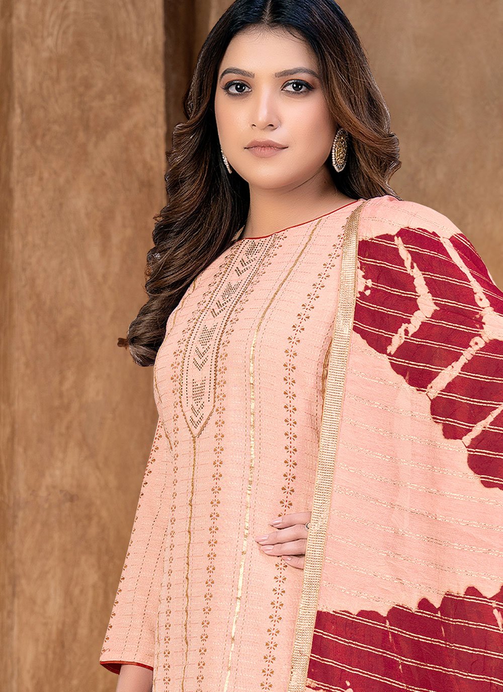 Floor Lenght Salwar Suit Cotton Peach Print Salwar Kameez