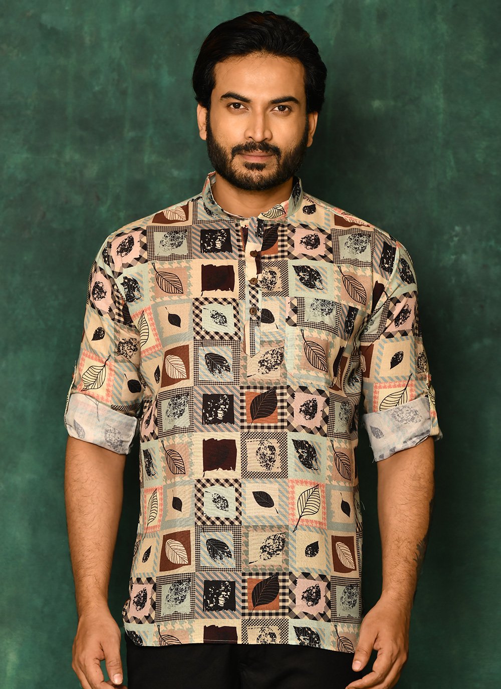 Short Kurta Cotton Multi Colour Print Mens