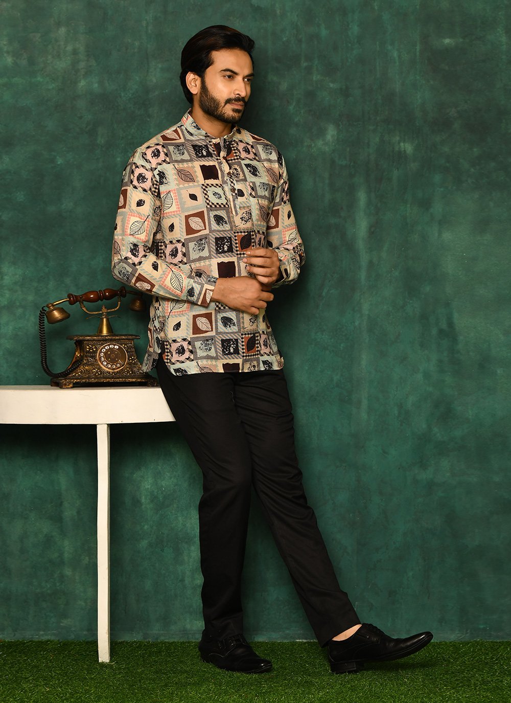 Short Kurta Cotton Multi Colour Print Mens