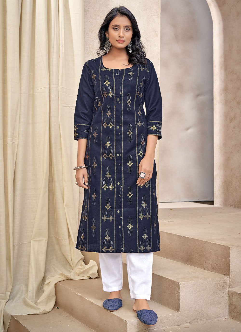 Designer Kurti Cotton Blue Print Kurtis