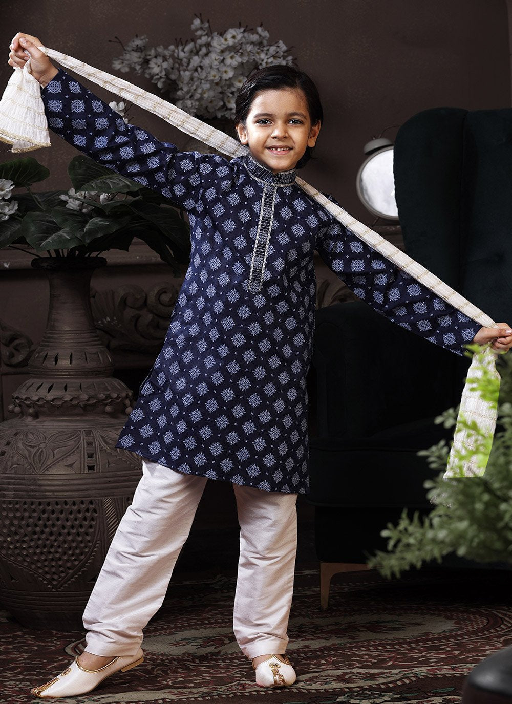 Kurta Pyjama Cotton Blue Print Kids