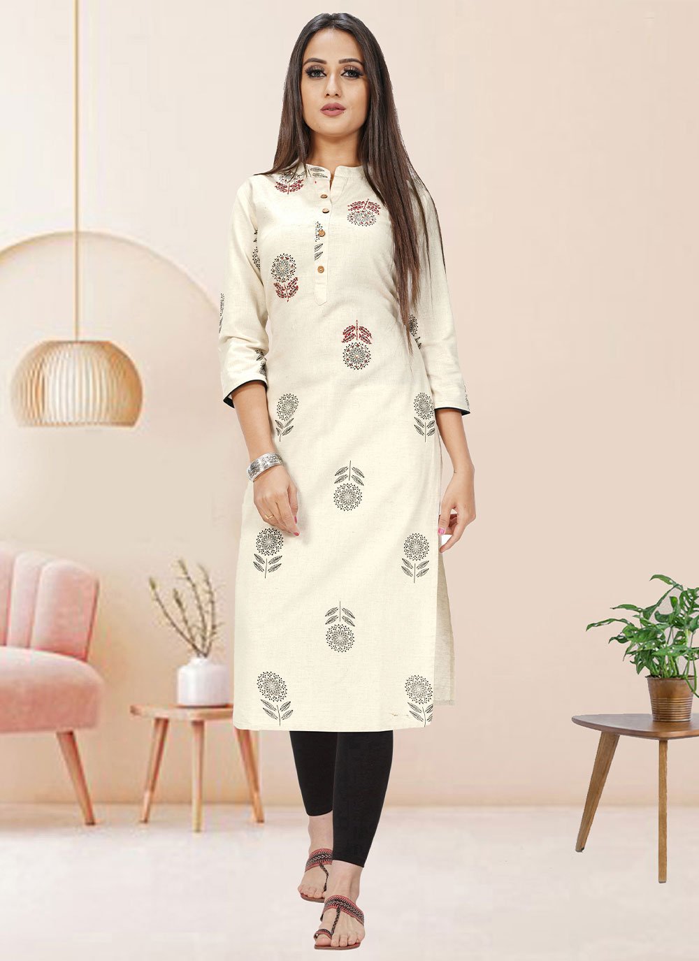 Casual Kurti Cotton Off White Print Kurtis