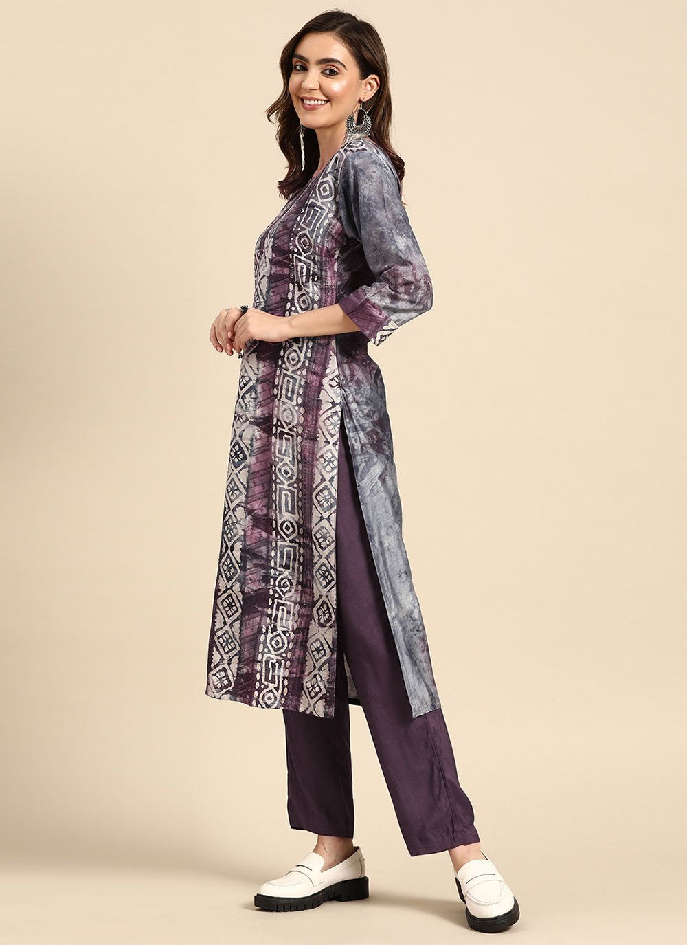 Pant Style Suit Cotton Purple Print Salwar Kameez