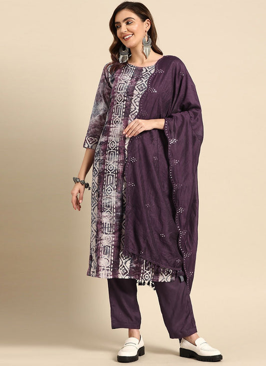 Pant Style Suit Cotton Purple Print Salwar Kameez