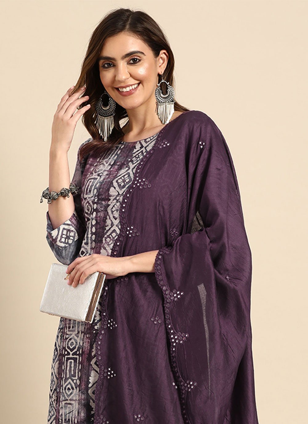 Pant Style Suit Cotton Purple Print Salwar Kameez