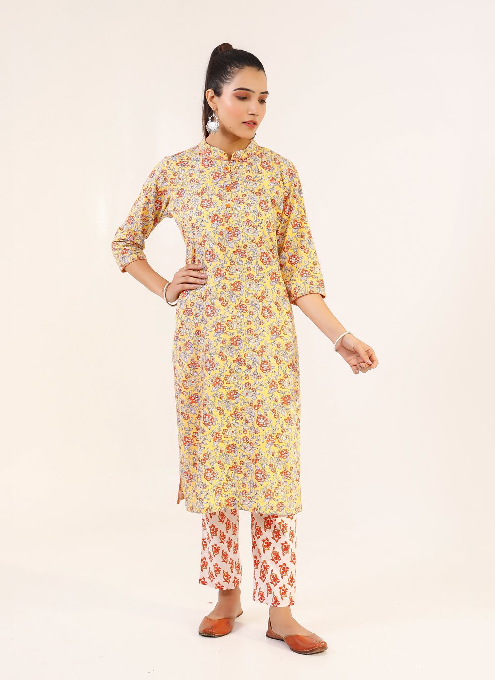 Pant Style Suit Cotton Yellow Print Salwar Kameez