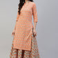 Party Wear Kurti Cotton Peach Print Kurtis